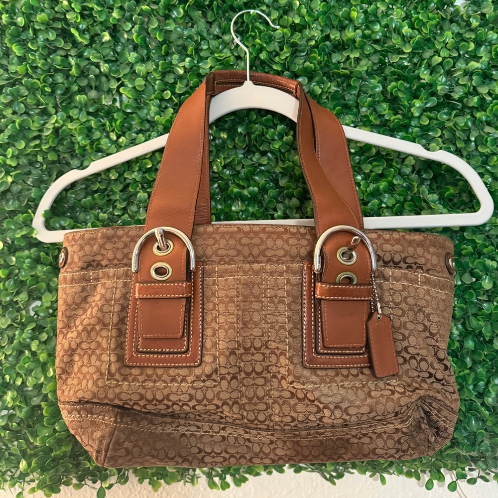 Vintage Y2k Coach soho pleated brown signature C print satchel shoulder bag